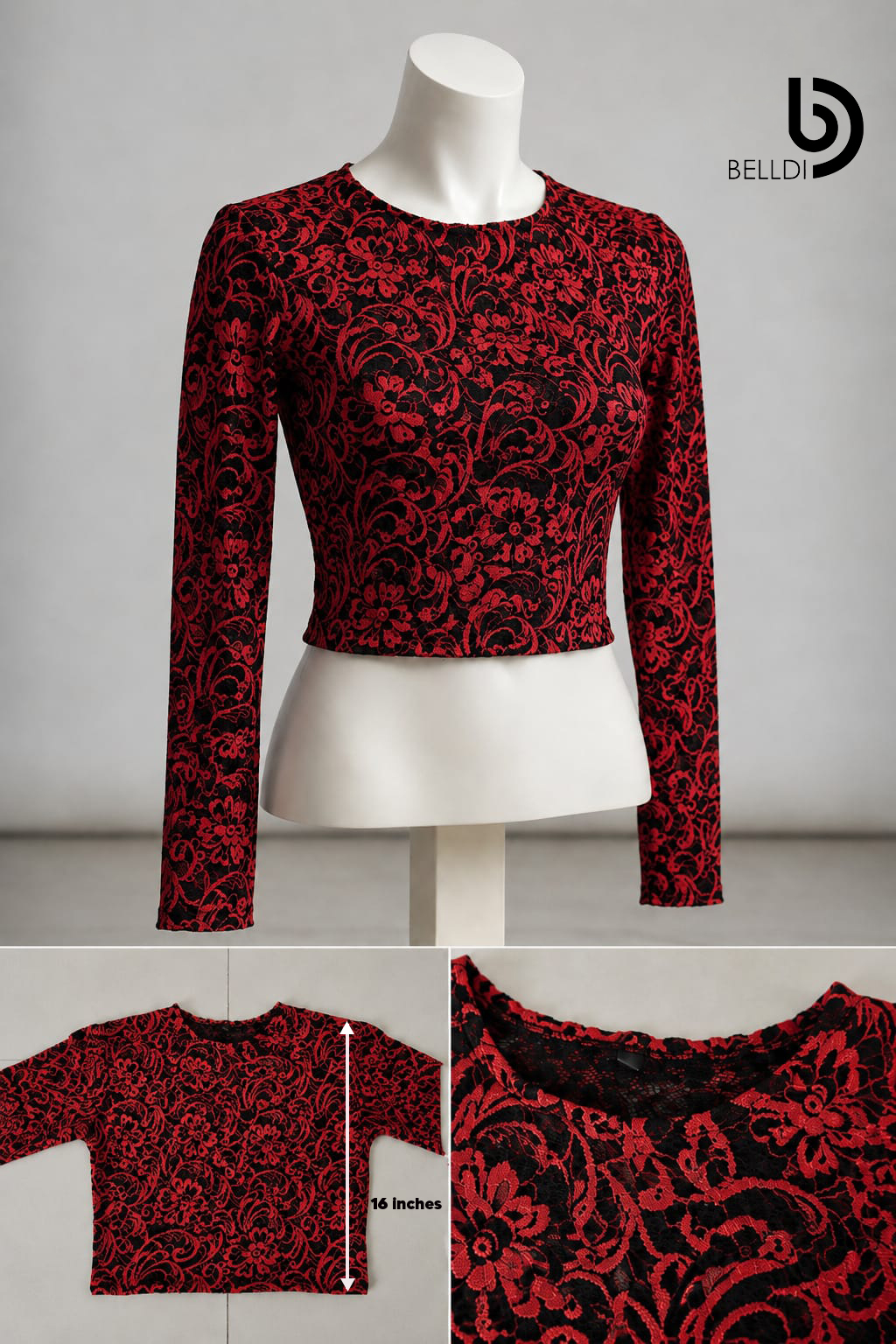 LACE LONG SLEEVE RED CROP TOP