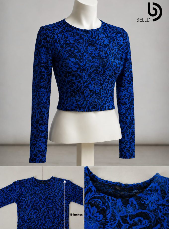 LACE LONG SLEEVE BLUE CROP TOP