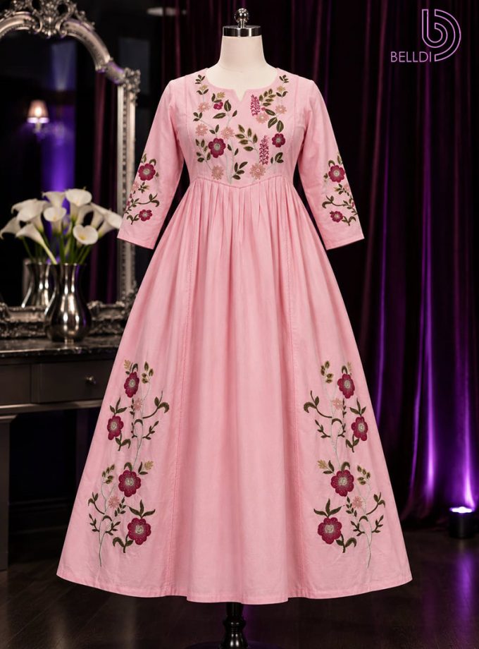 EMBROIDERED PINK LONG FROCK