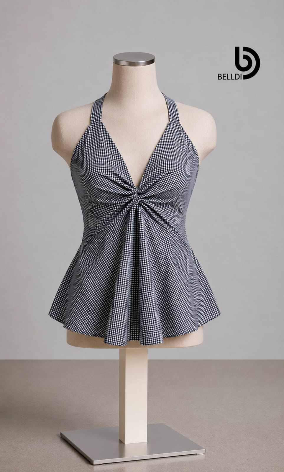 GINGHAM HALTER PEPLUM TOP