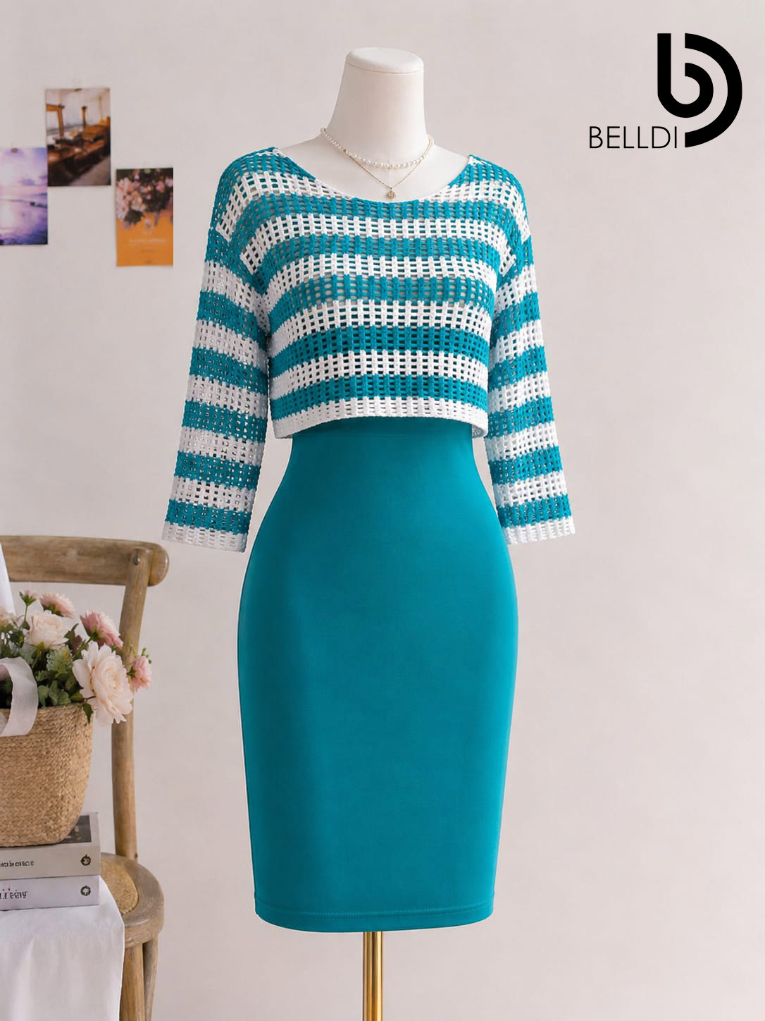 LONG SLEEVE BLUE STRIPPED SHORT DRESS