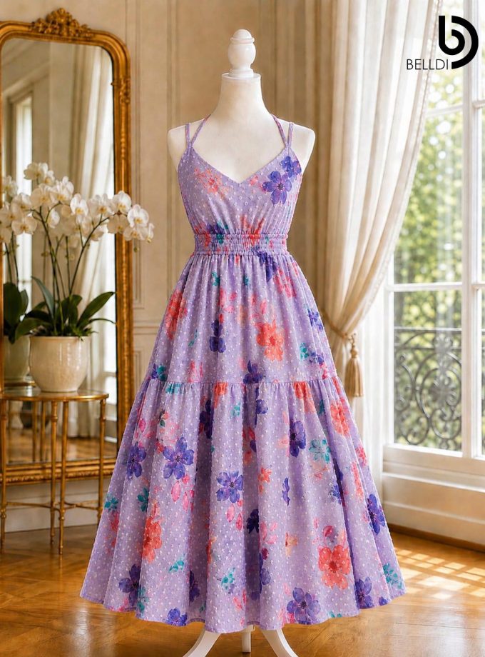 ​FLORAL PRINTED SPAGHETTI STRAP LONG DRESS