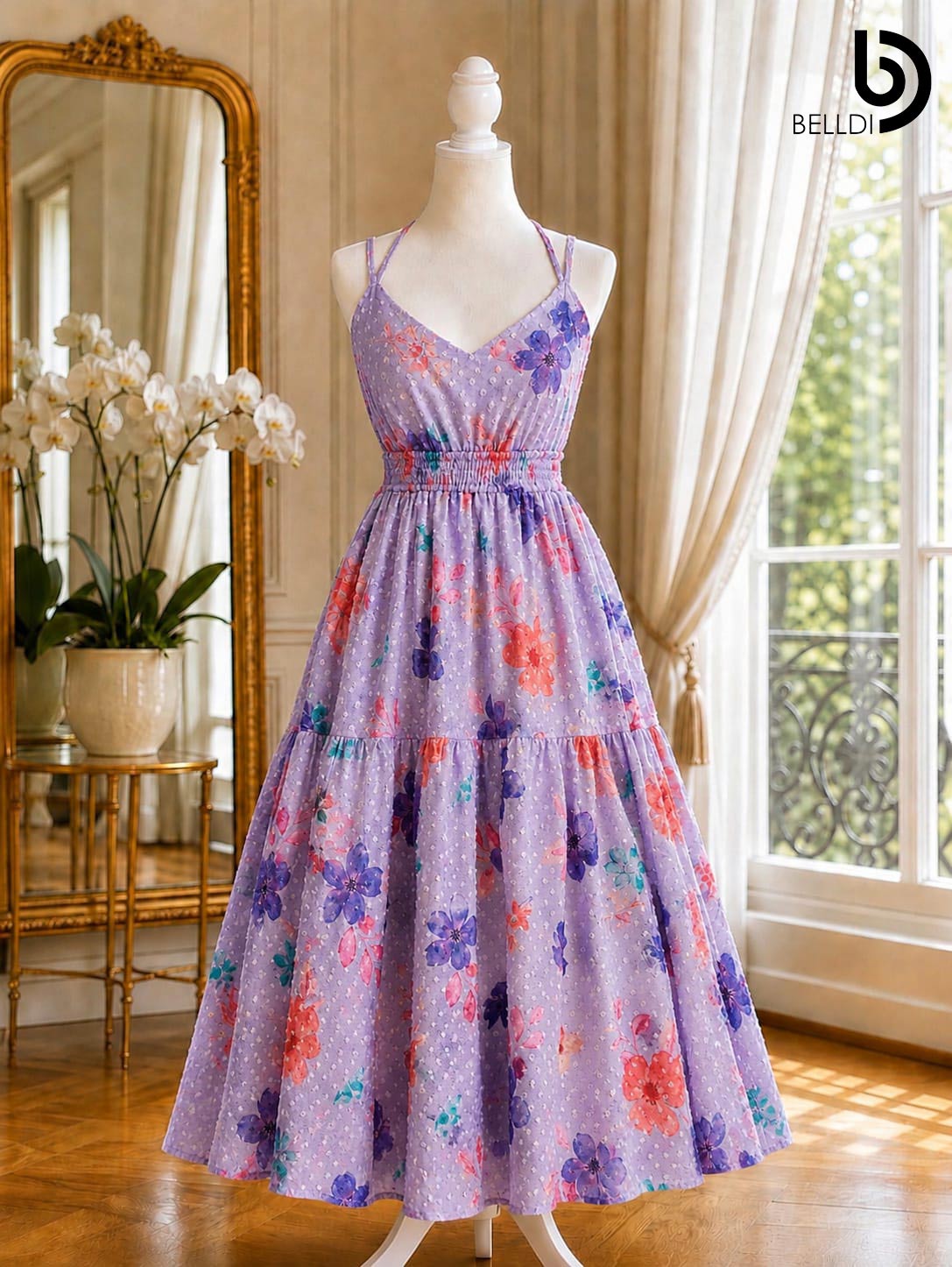 FLORAL PRINTED SPAGHETTI STRAP LONG DRESS
