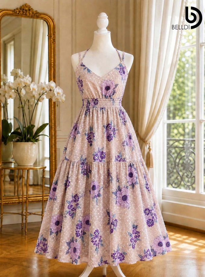 ​FLORAL PRINTED SPAGHETTI STRAP LONG DRESS