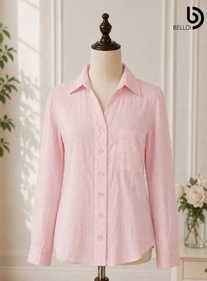 PASTEL PINK SEQUINED BUTTON DOWN SHIRT