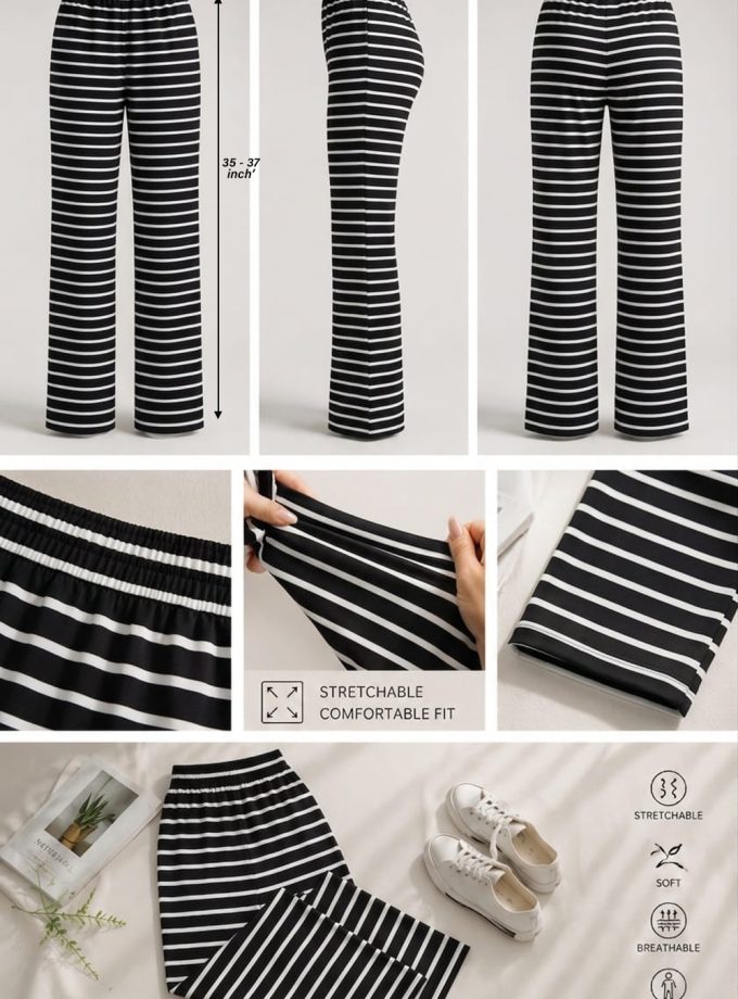 BLACK & WHITE STRIPED STRETCH PANT