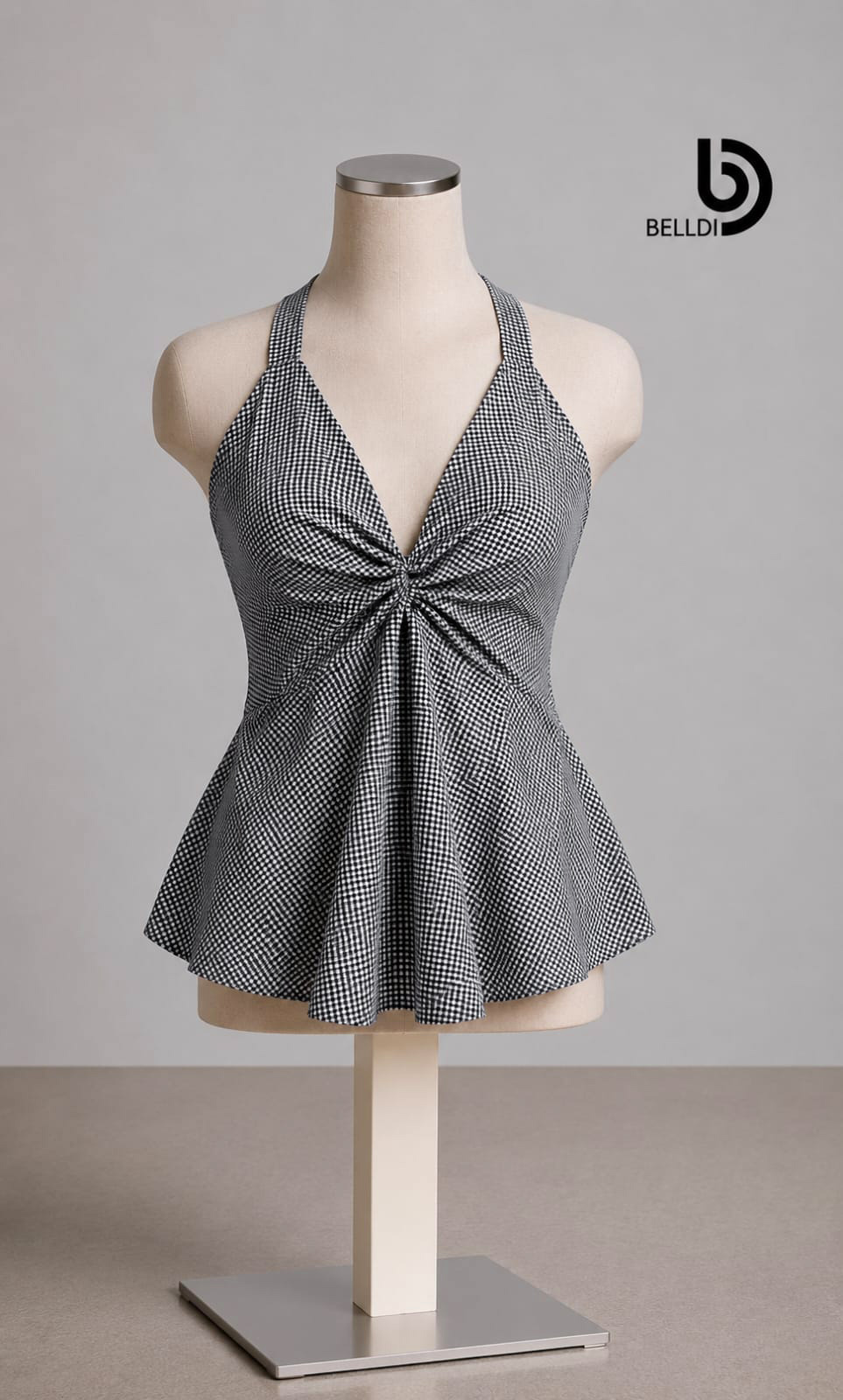 GINGHAM HALTER PEPLUM TOP
