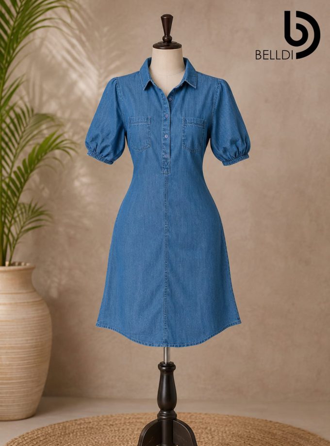 DENIM PUFF SLEEVE SHIRT DRESS