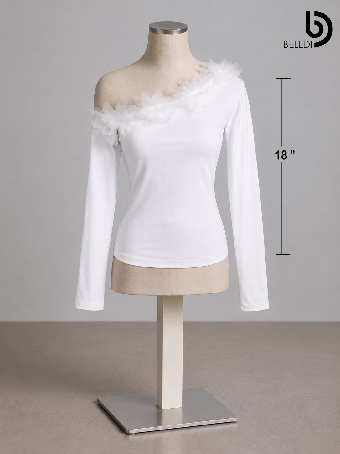 ONE SHOULDER LONG SLEEVE WHITE CROP TOP - Image 2
