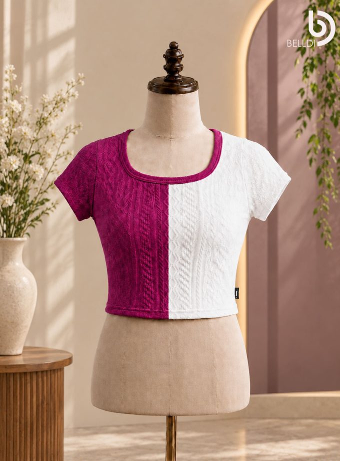 TWO-TONE TEXTURED SHORT SLEEVE TOP