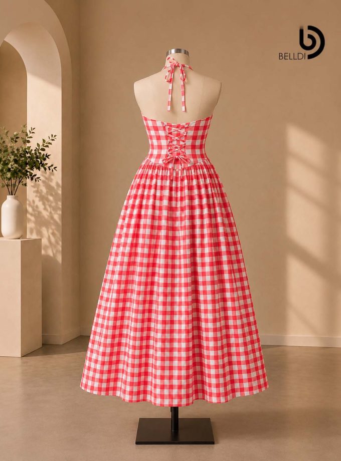 CHECKERED HALTER MAXI DRESS