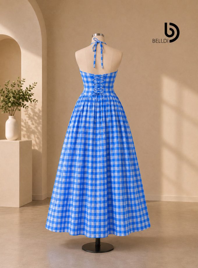 CHECKERED HALTER MAXI DRESS