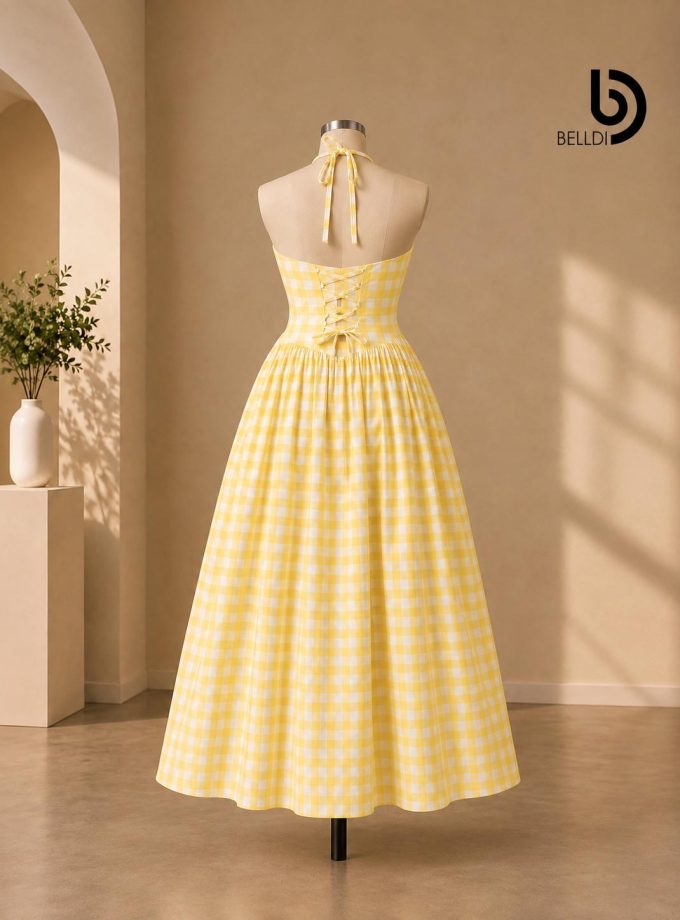 CHECKERED HALTER MAXI DRESS