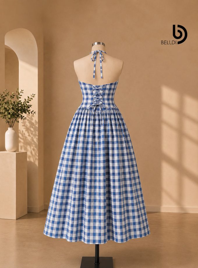 CHECKERED HALTER MAXI DRESS