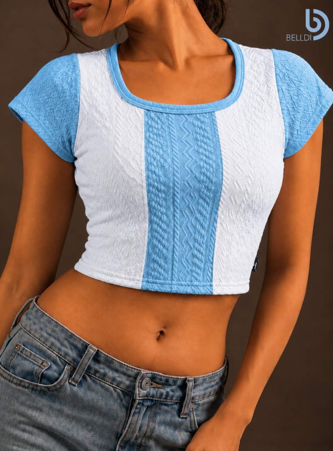 TWO-TONE TEXTURED SHORT SLEEVE TOP