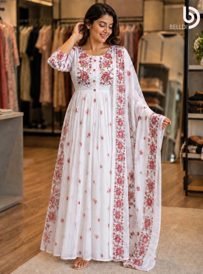 Gulnaar Floral Long Dress with Shawl