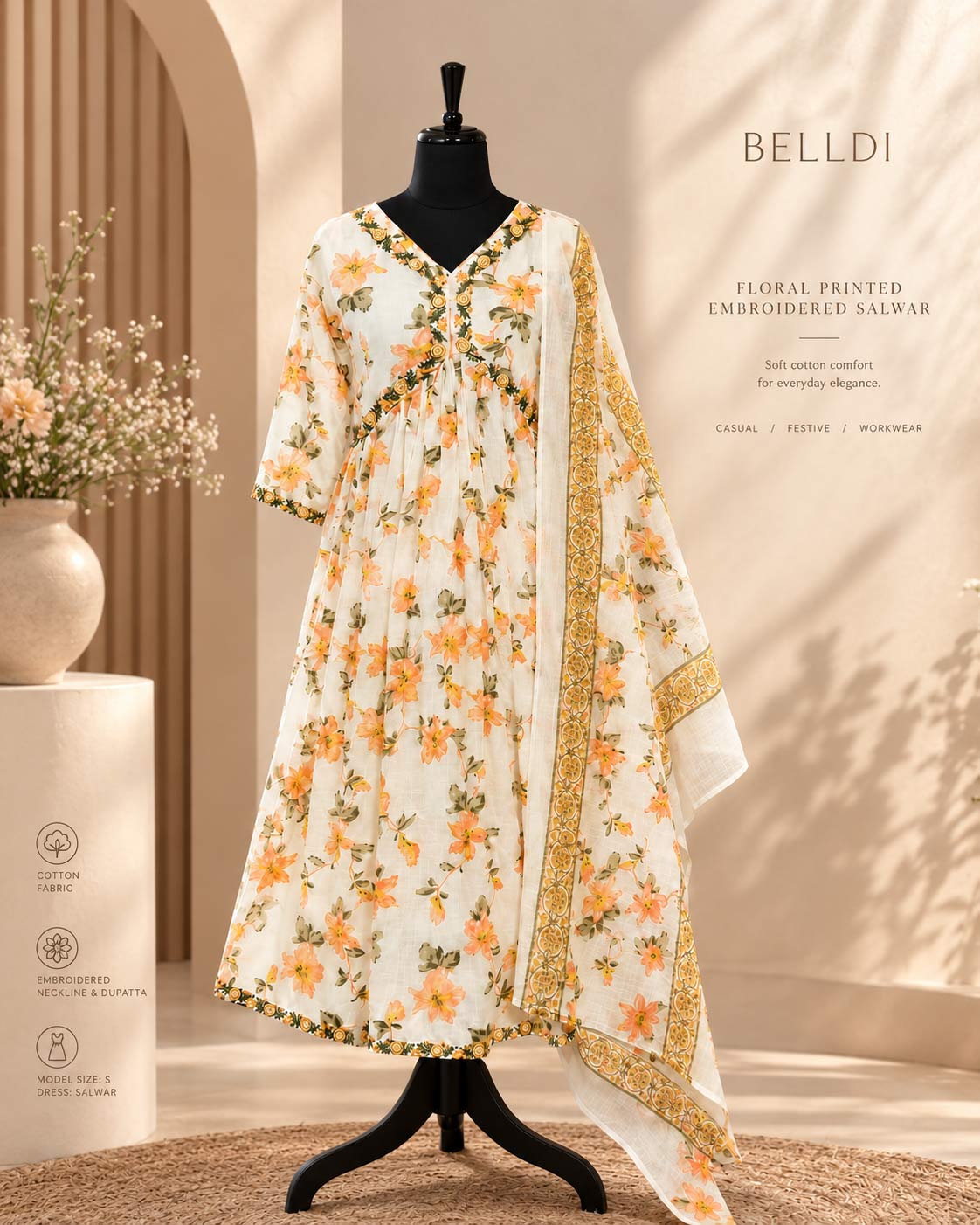 FLORAL PRINTED EMBROIDERED SALWAR - Image 3