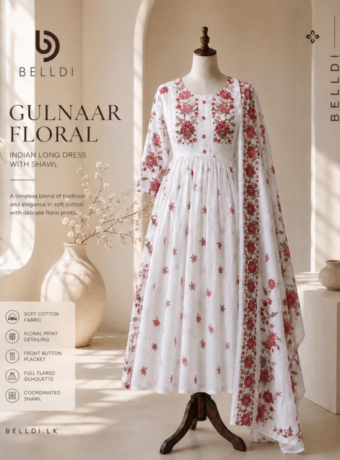 GULNAAR FLORAL INDIAN LONG DRESS WITH SHAWL
