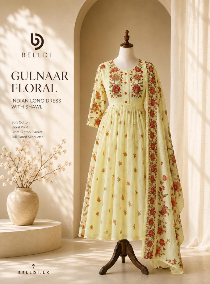 GULNAAR FLORAL INDIAN LONG DRESS WITH SHAWL