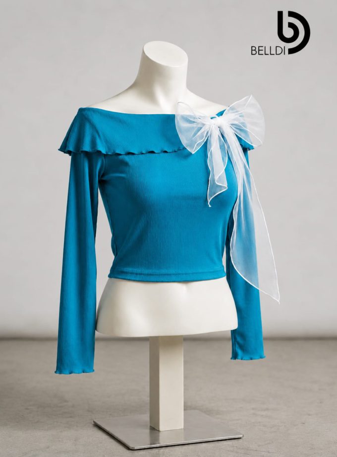 LONG SLEEVE CROP TOP WITH BOW