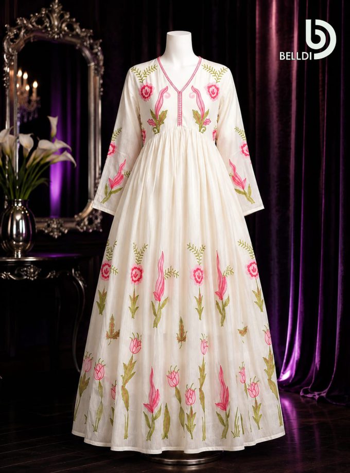 EMBROIDERED OFF-WHITE LONG FROCK