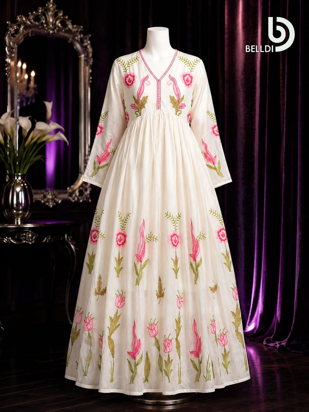 EMBROIDERED OFF-WHITE LONG FROCK