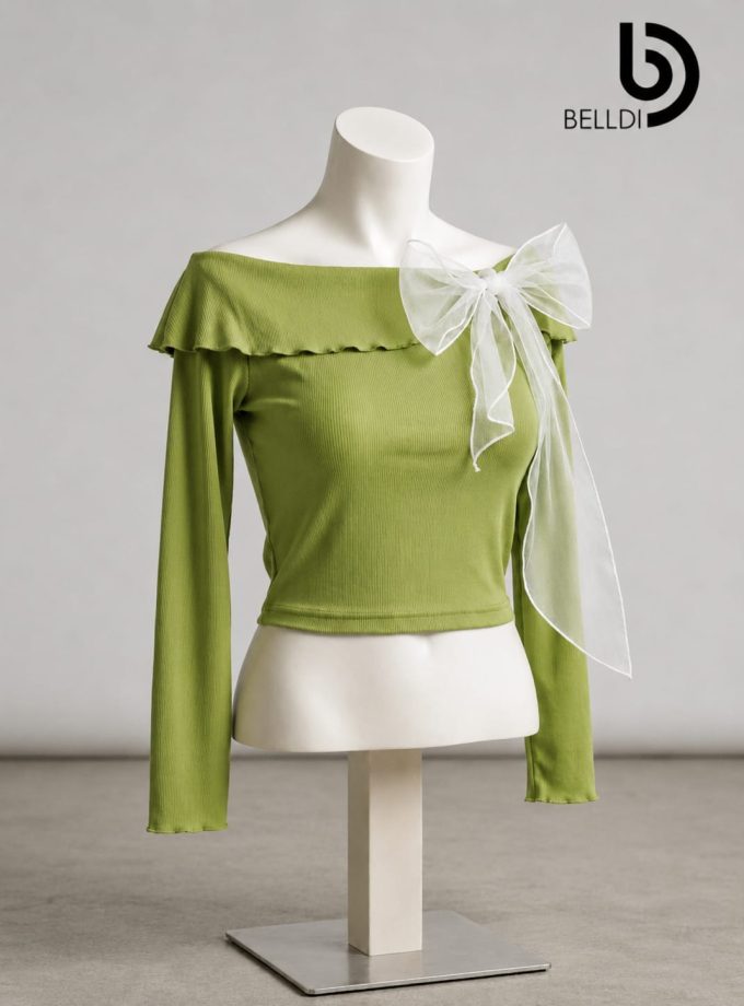 LONG SLEEVE CROP TOP WITH BOW