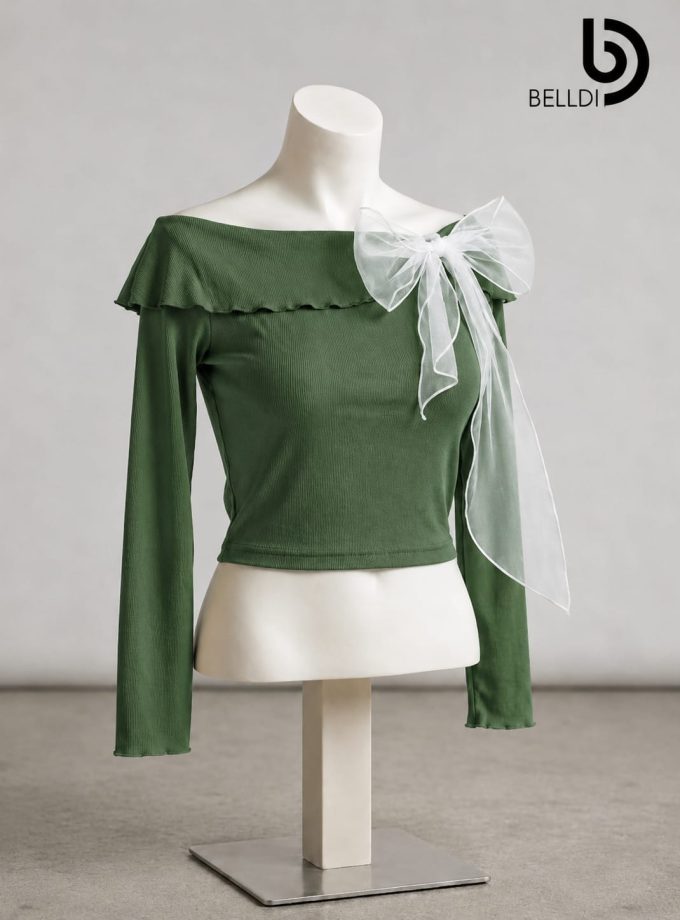 LONG SLEEVE CROP TOP WITH BOW