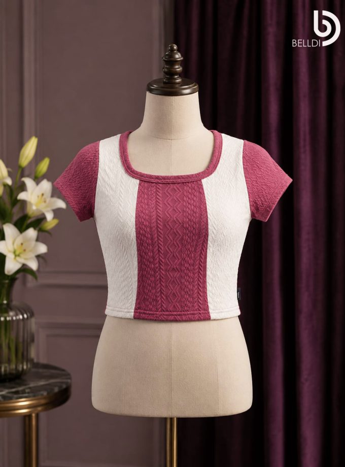 TWO-TONE TEXTURED SHORT SLEEVE TOP