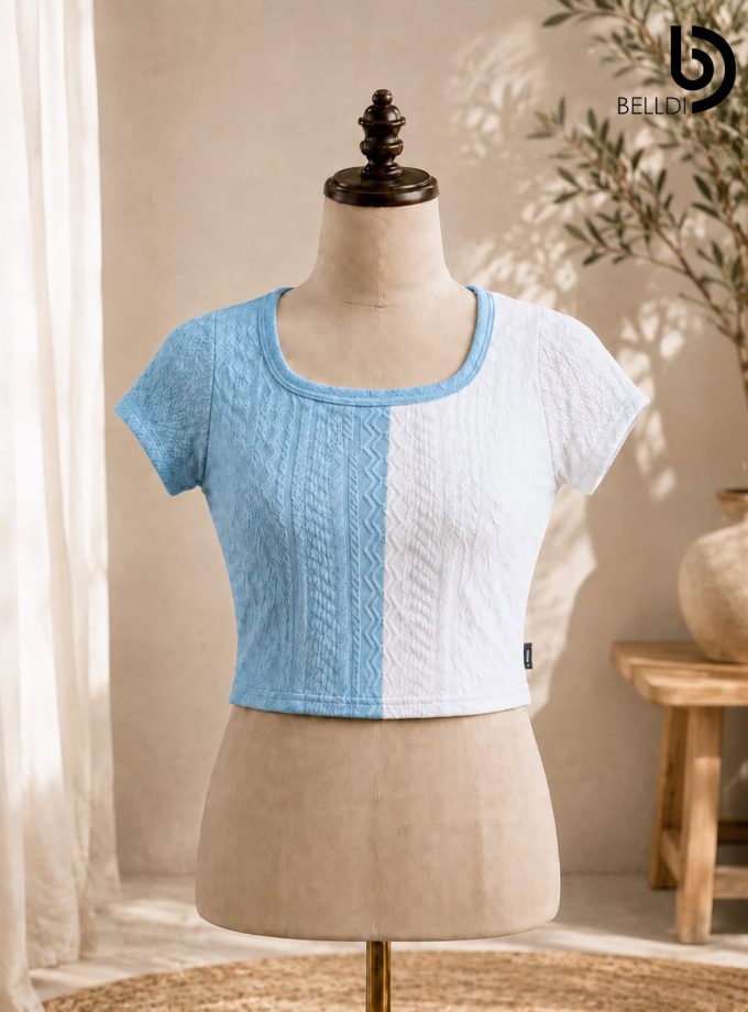 TWO-TONE TEXTURED SHORT SLEEVE TOP
