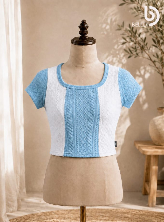 TWO-TONE TEXTURED SHORT SLEEVE TOP