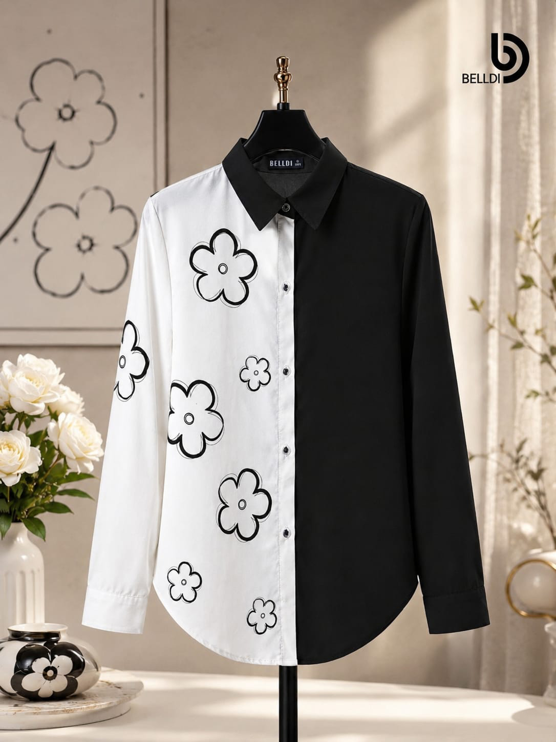 BLACK FLORAL PRINTED LONG SLEEVE BLOUSE