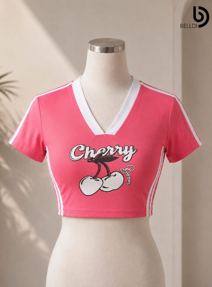 CHERRY V-NECK CROP TOP