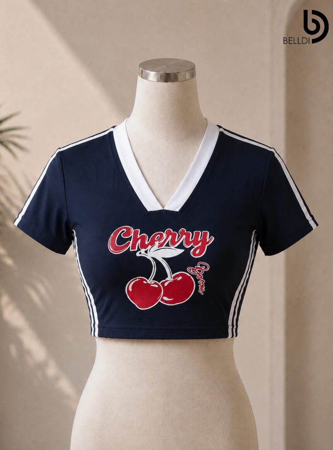 CHERRY V-NECK CROP TOP