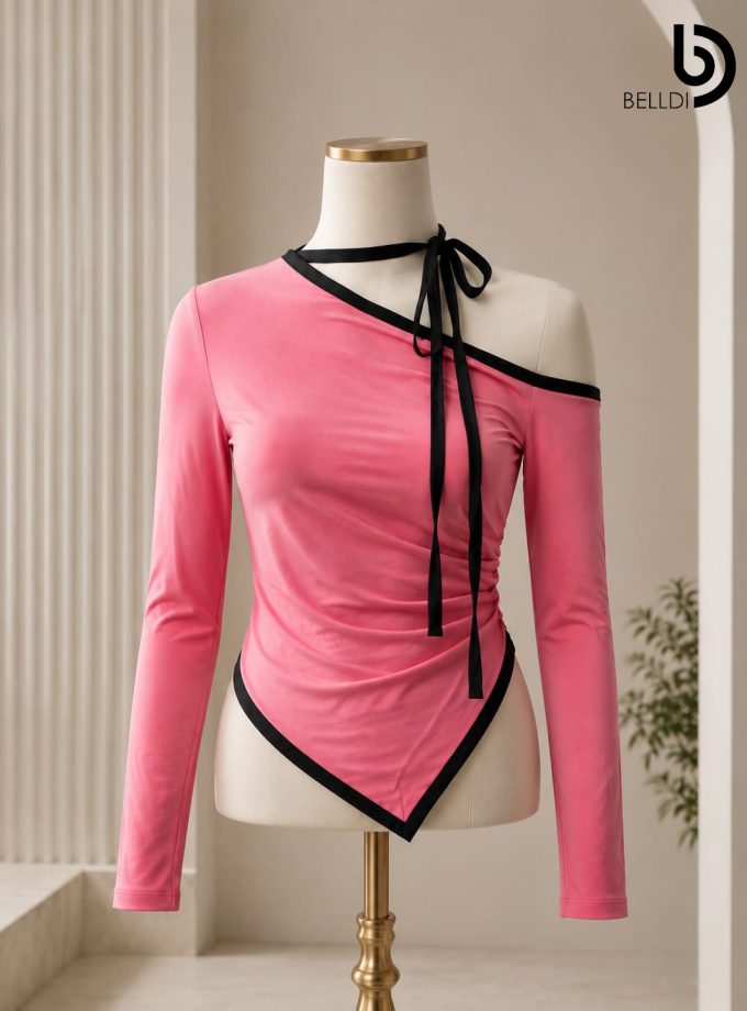 ONE SHOULDER CONTRAST TOP