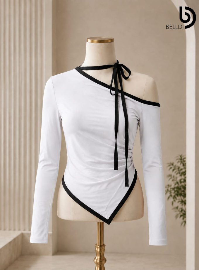 ONE SHOULDER CONTRAST TOP