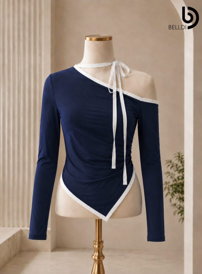 ONE SHOULDER CONTRAST TOP