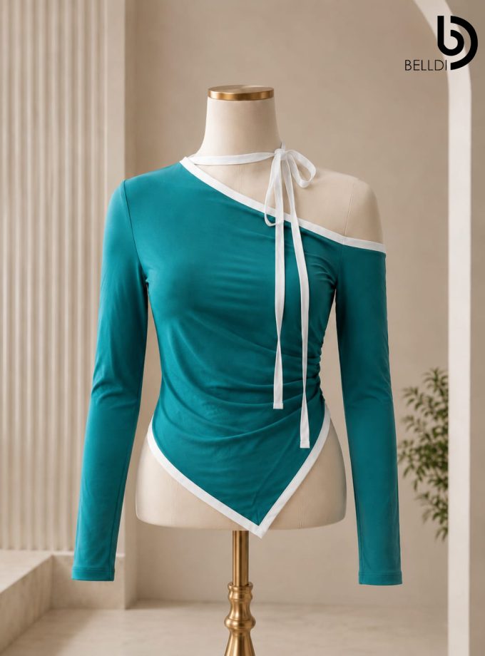 ONE SHOULDER CONTRAST TOP