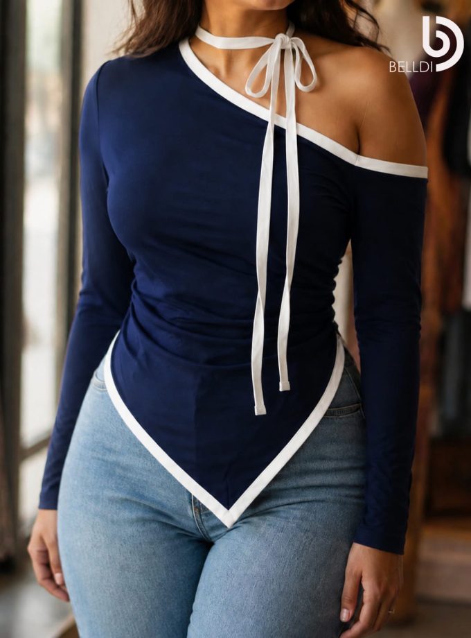 ONE SHOULDER CONTRAST TOP