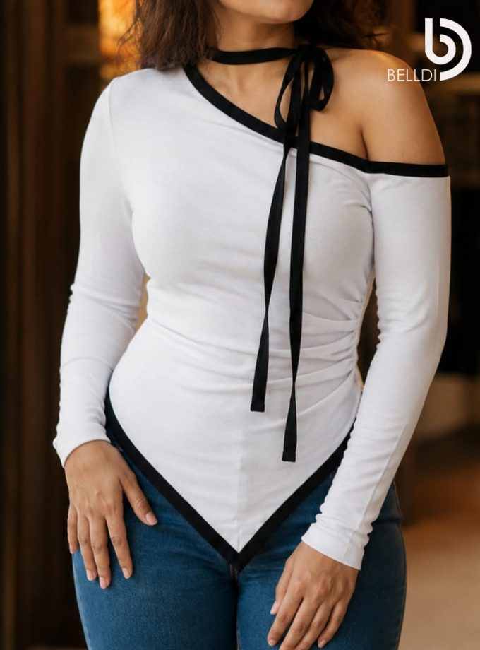 ONE SHOULDER CONTRAST TOP