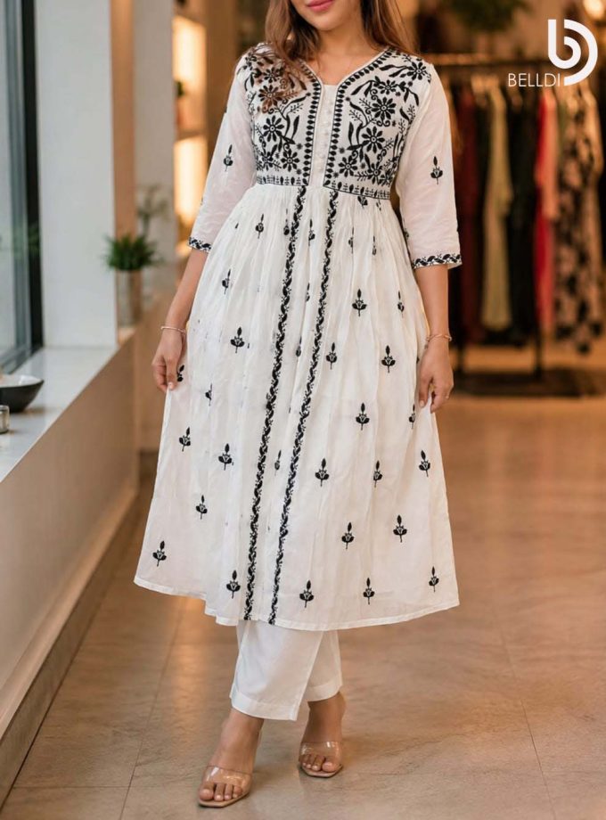 BLACK EMBROIDERED COTTON 2 PIECE SET