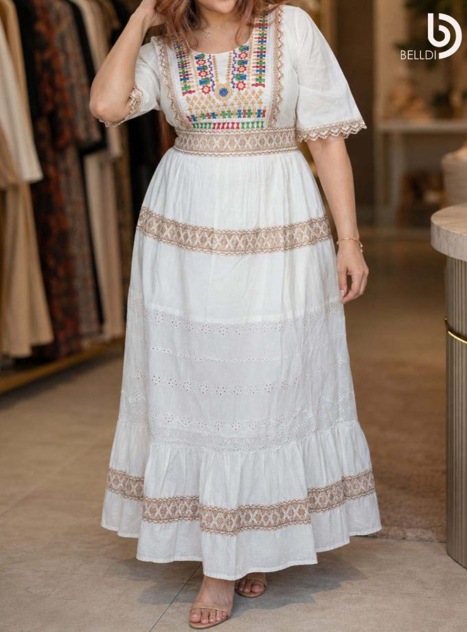 MULTI EMBROIDERED LACE DETAIL MAXI DRESS