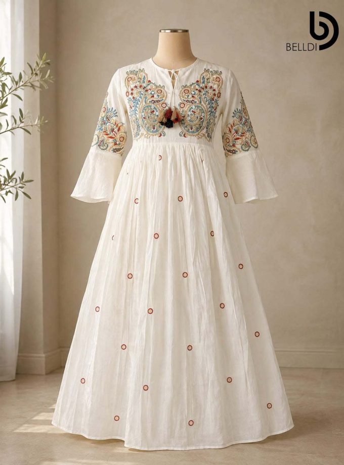 EMBROIDERED BELL SLEEVE MAXI DRESS