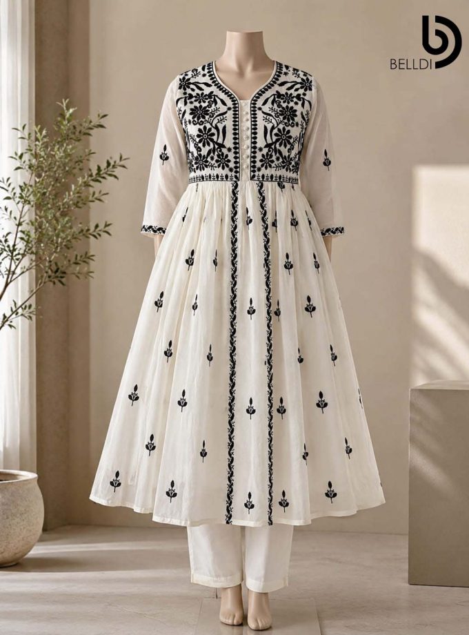 BLACK EMBROIDERED COTTON 2 PIECE SET