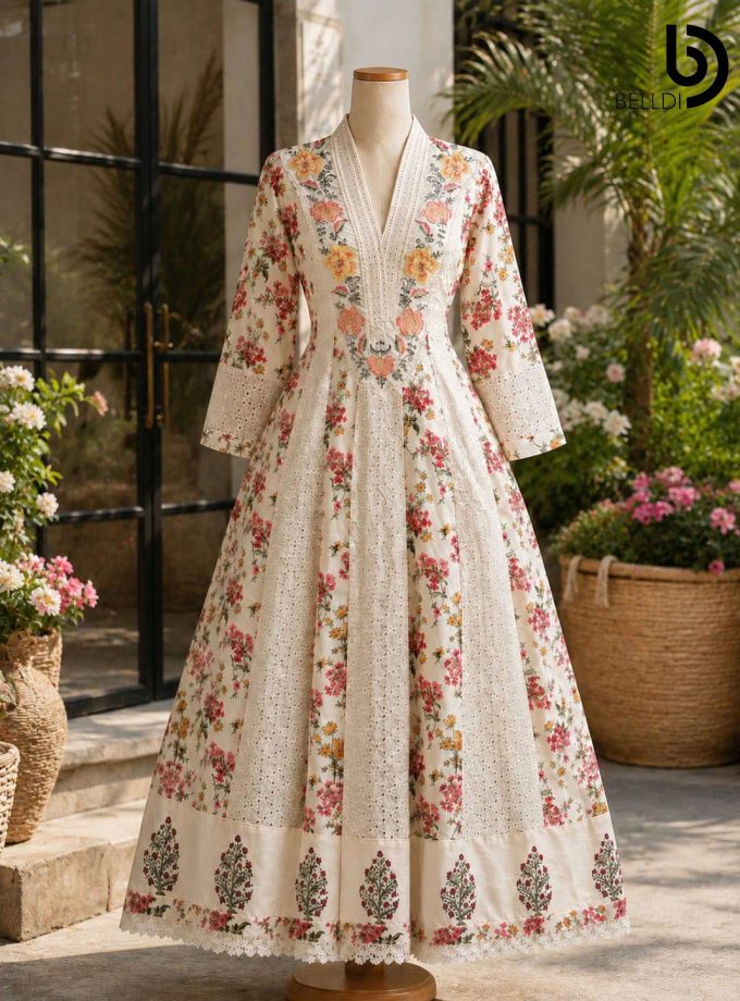 ELEGANT FLORAL PRINTED LONG DRESS