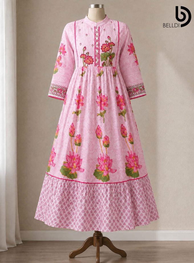 PINK FLORAL PRINTED INDIAN FROCK