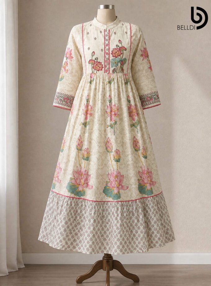 IVORY FLORAL PRINTED INDIAN FROCK