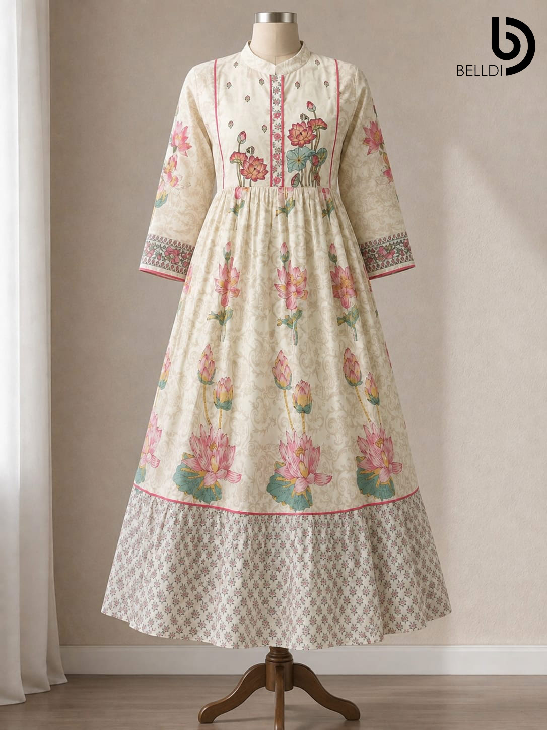 IVORY FLORAL PRINTED INDIAN FROCK