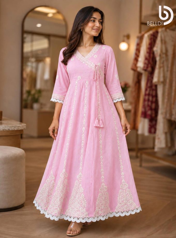 PINK EMBROIDERED WRAP INDIAN FROCK