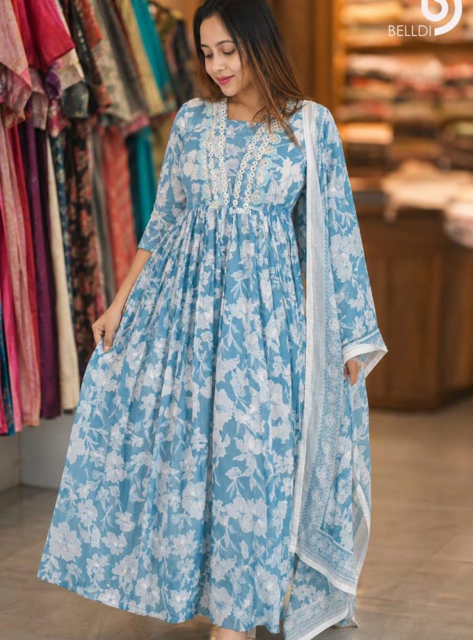 BLUE FLORAL MAXI DRESS & SHAWL SET
